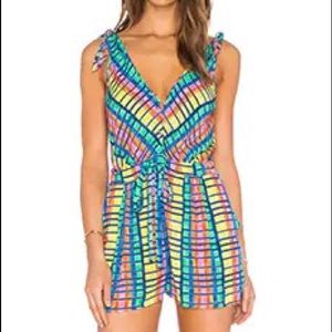MARA HOFFMAN SWIM Tie Shoulder Romper Flirty Size Extra Small in Flight Rainbow
